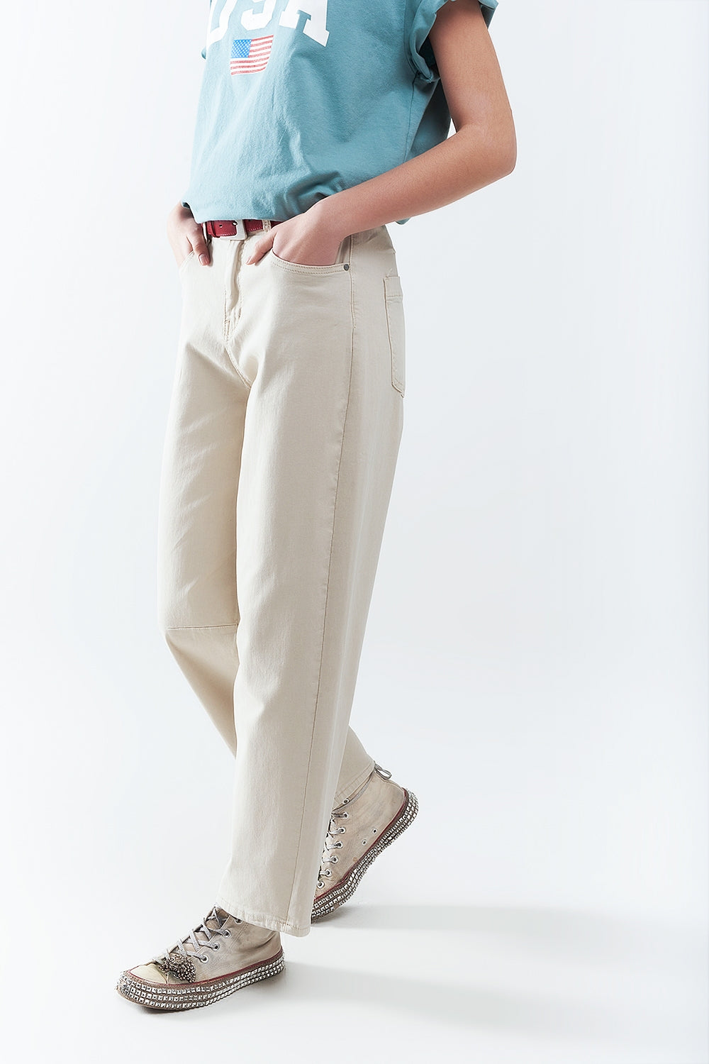 comfortable stretch jeans with barrel leg in beige - Coloured Jeans