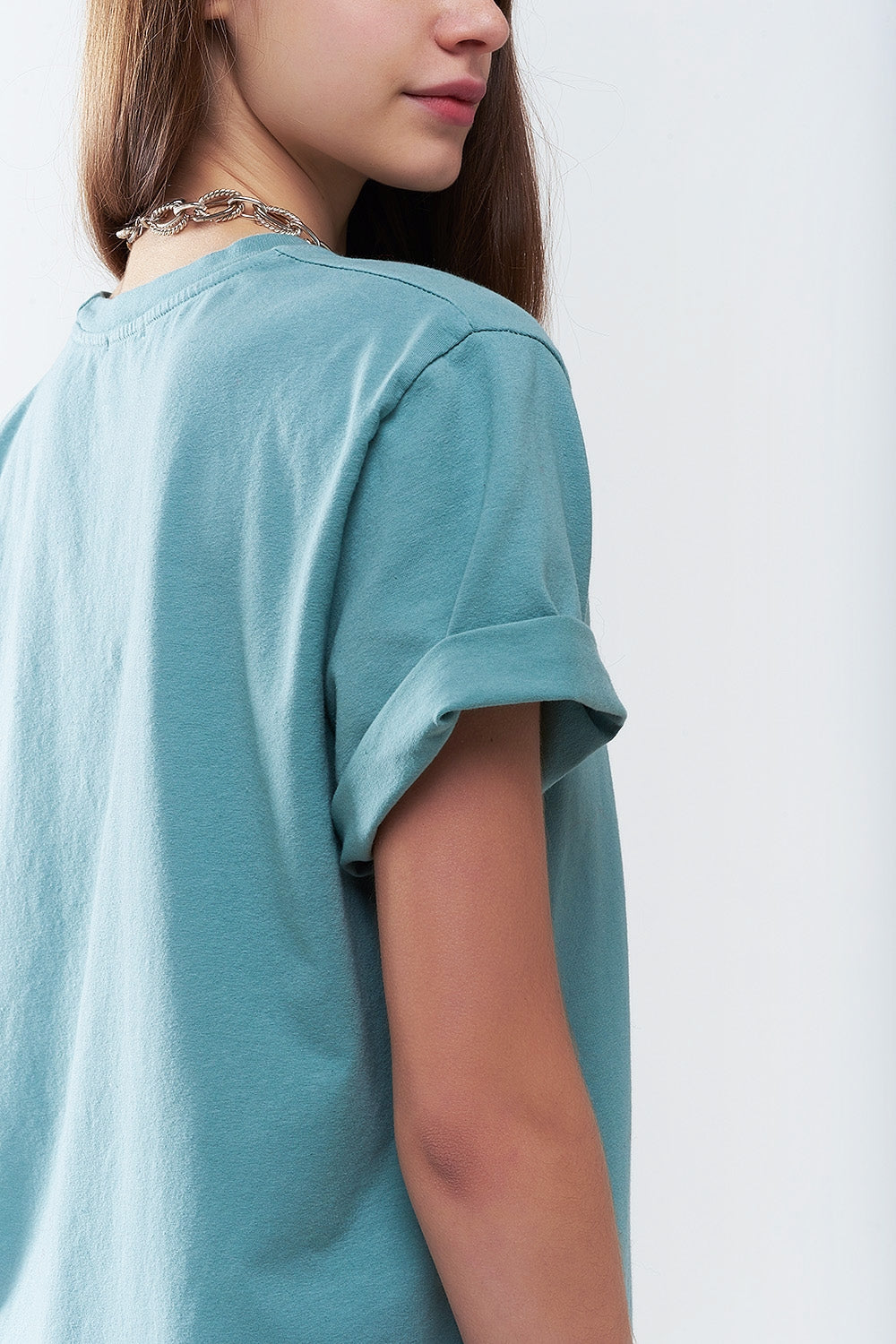 Green loose long t-shirt with USA logo - top