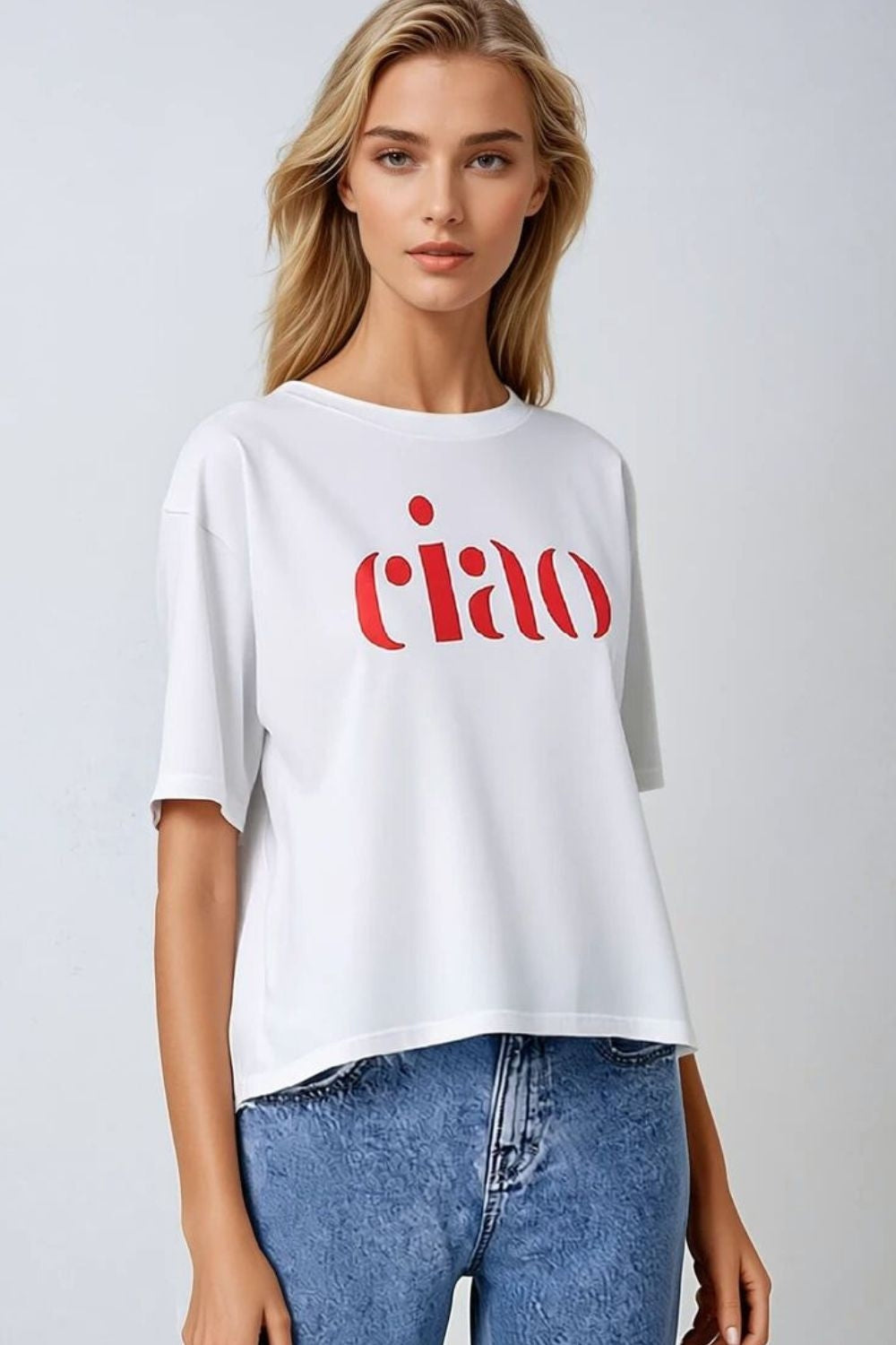 Cotton t-shirt made in Italy with Ciao logo in red - top
