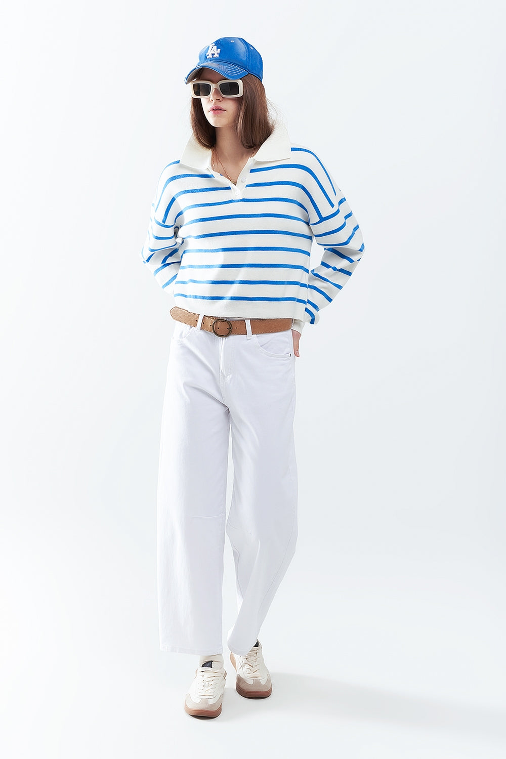 blue striped soft knit polo - jumper