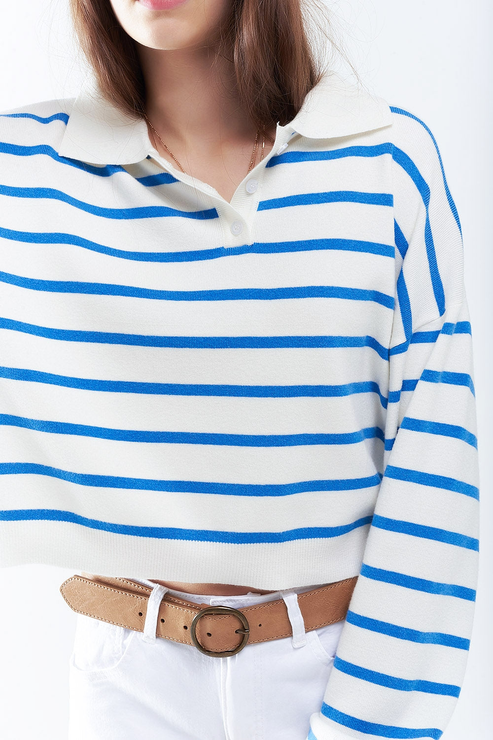 blue striped soft knit polo - jumper