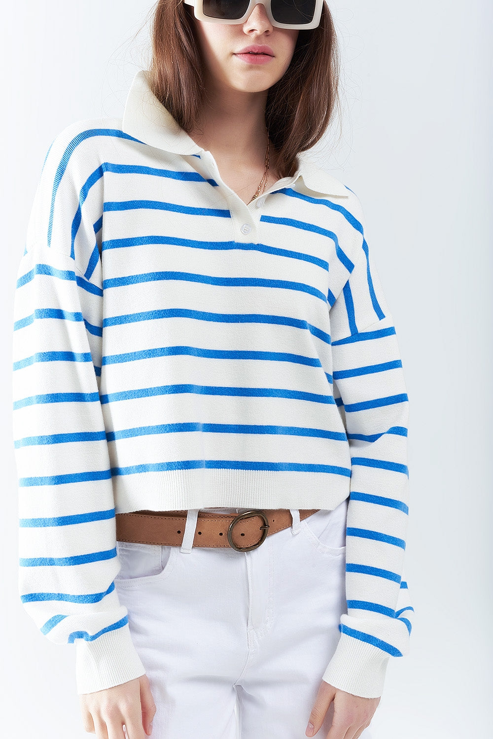blue striped soft knit polo - jumper