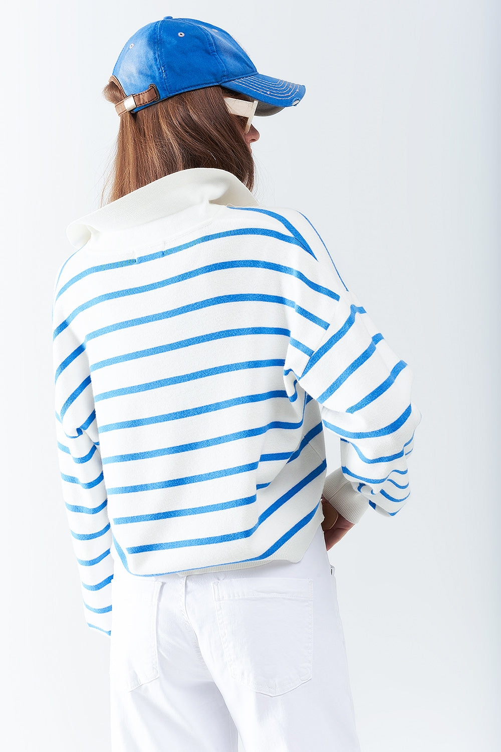 blue striped soft knit polo - jumper
