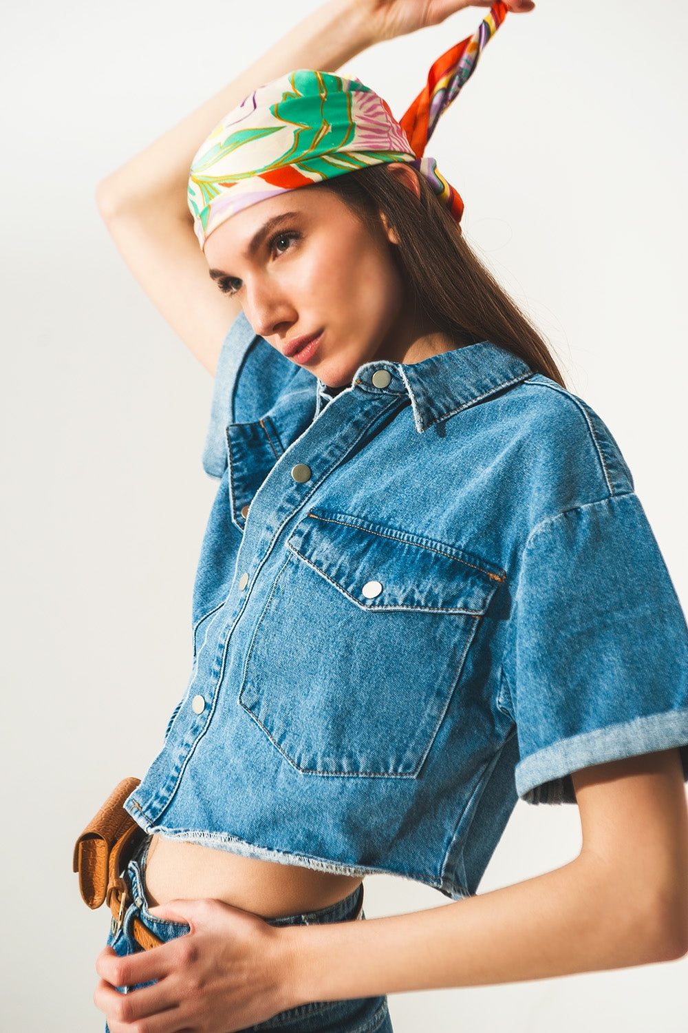 mid-blue wash denim cropped jacket - blazer