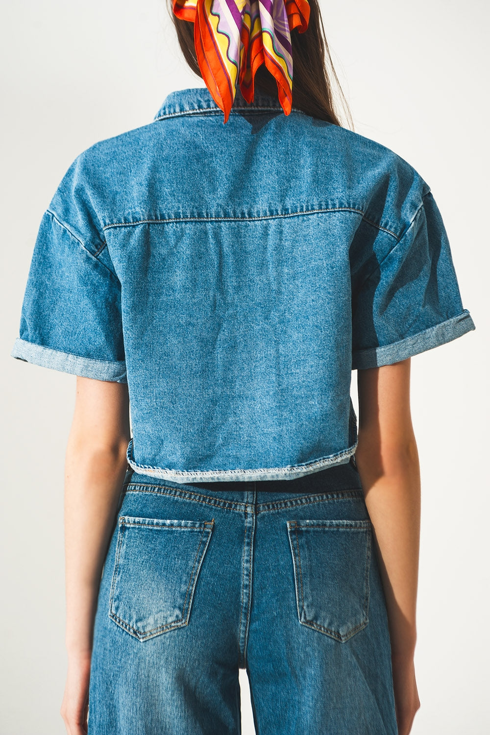 mid-blue wash denim cropped jacket - blazer