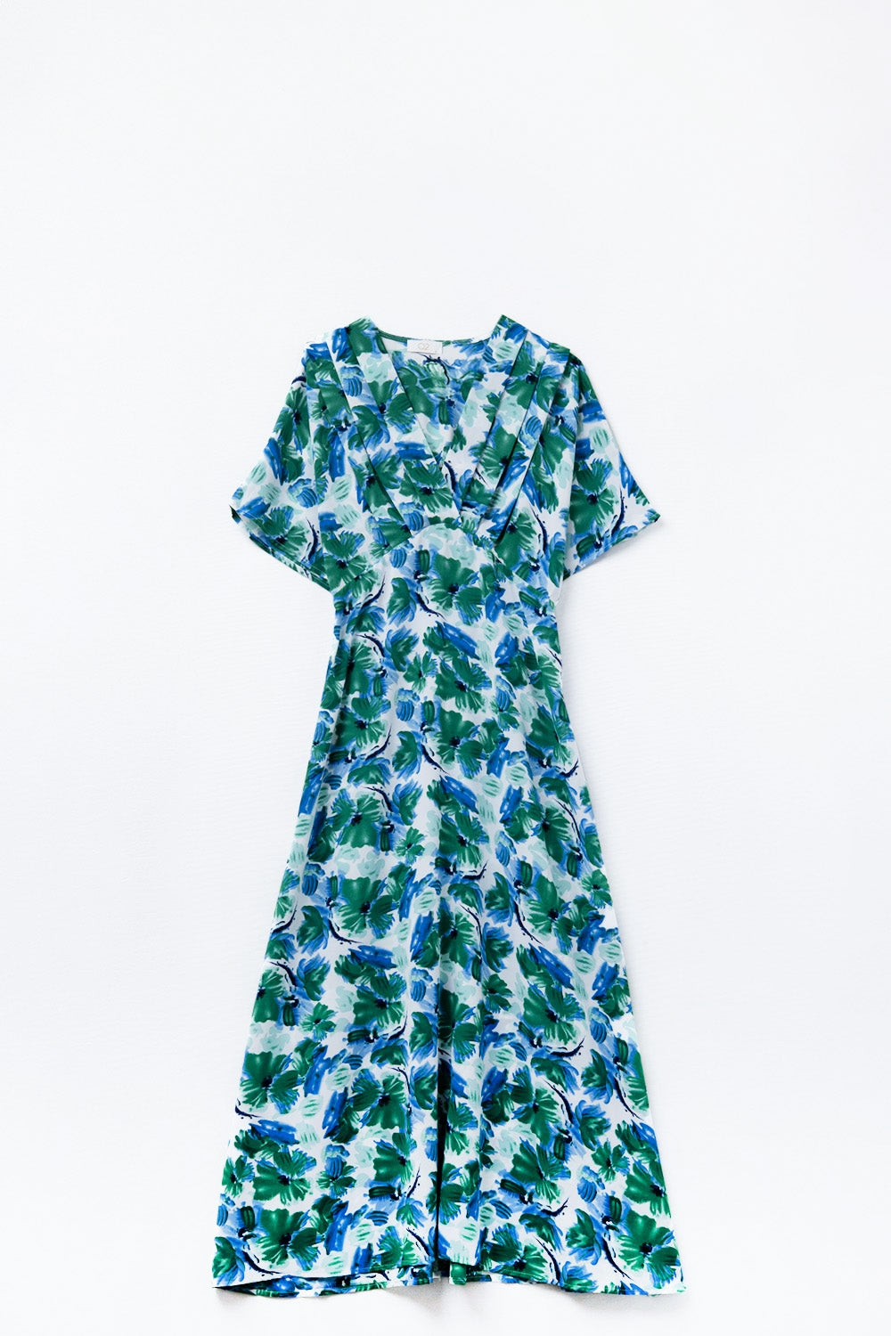 Maxi floral print dress in satin fabric with dropped sleeves - dress