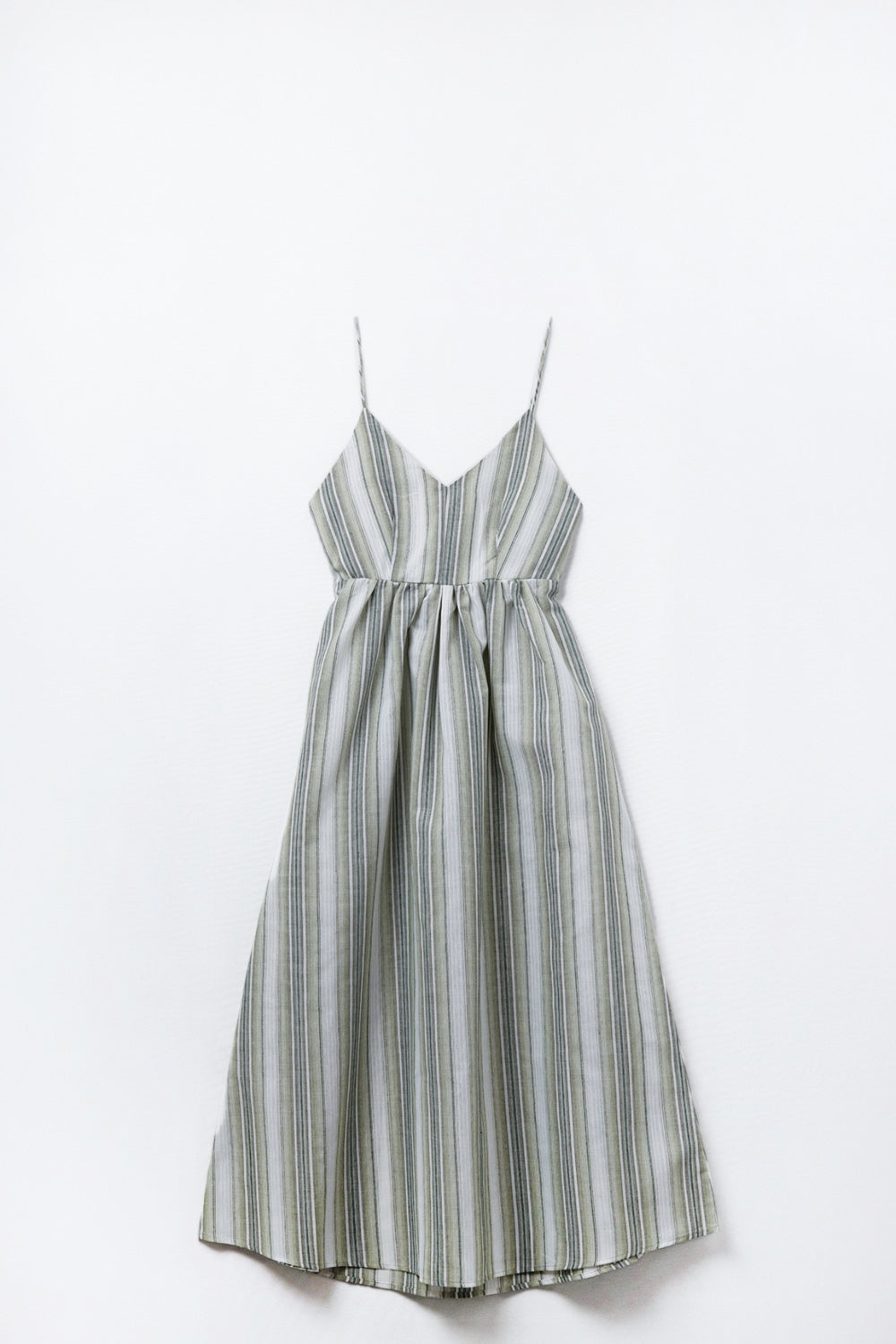 Striped V-Neck Strappy Dress in Green - dress