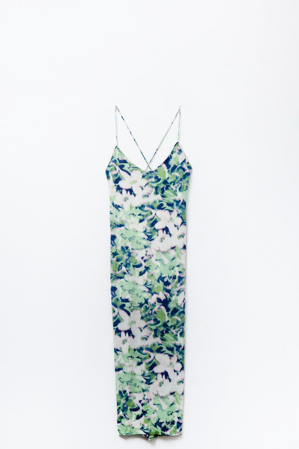 long green floral print dress with wide back neckline - dress