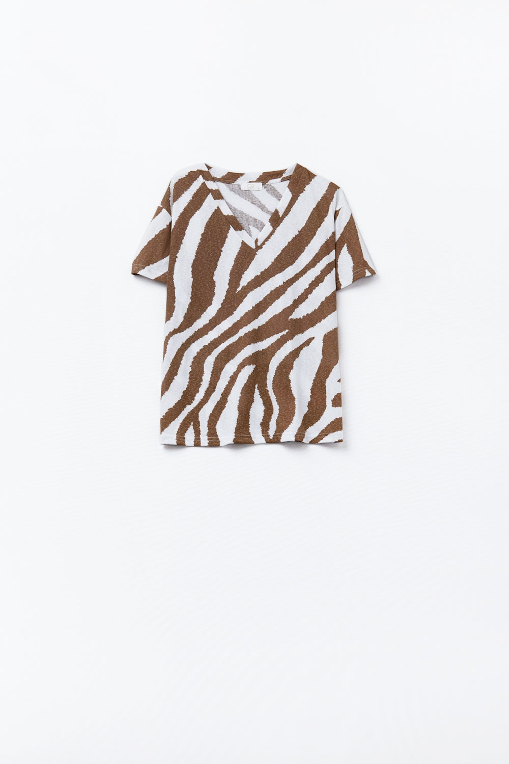 V-neck t-shirt with camel zebra print - top