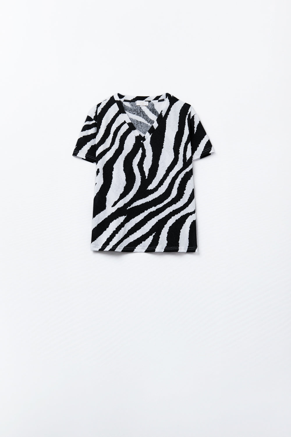 V-neck t-shirt with black zebra print - top