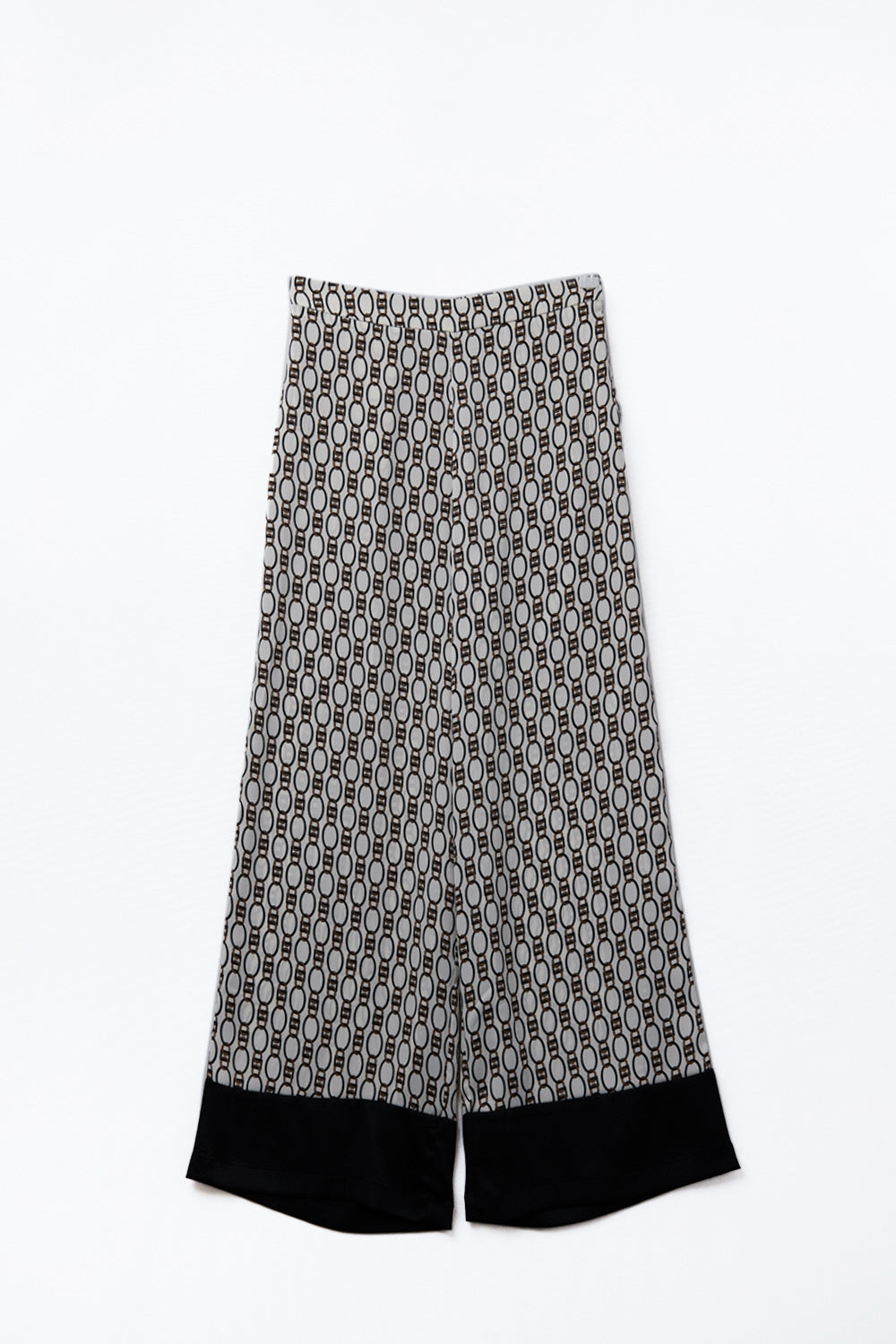 Wide-Leg Printed Pants with Chain Motif - trousers