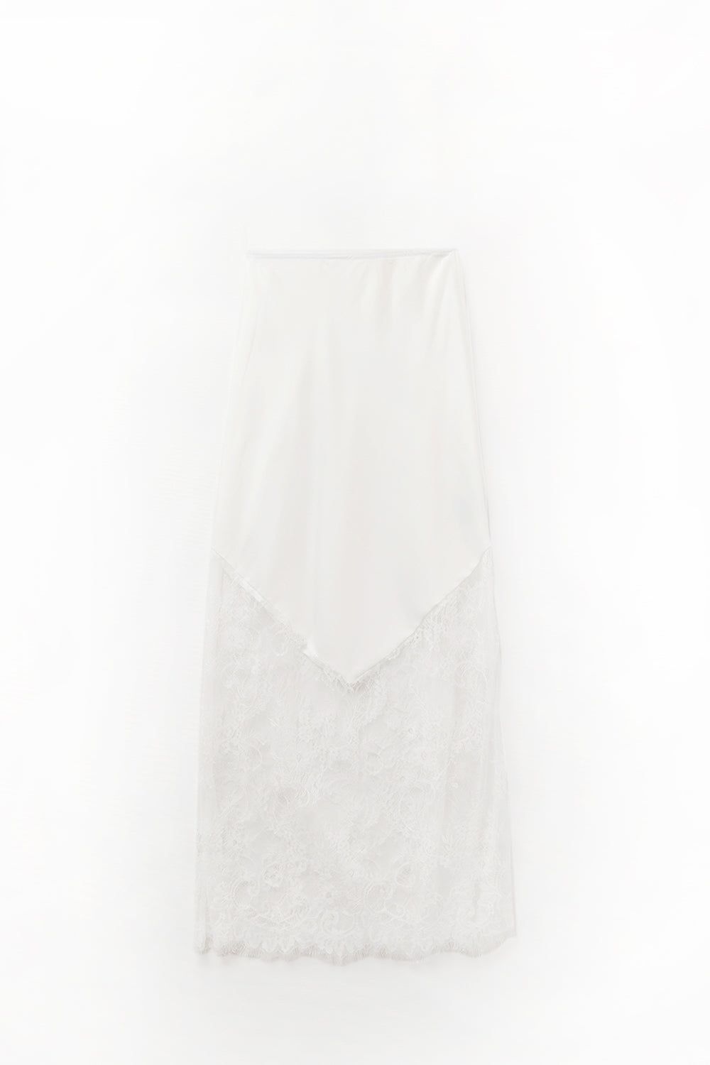white satin skirt with lace at the bottom