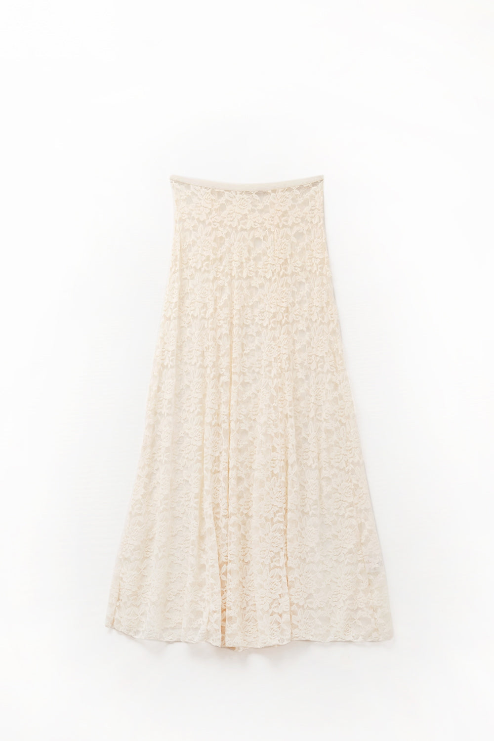 Beige Lace maxi Skirt With Floral design - Skirts