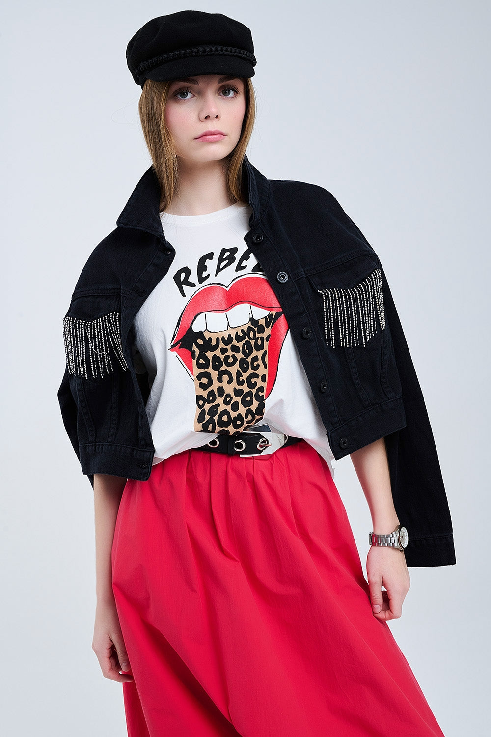 Relaxed White T-shirt With Rebel and Lips Graphic Print - top