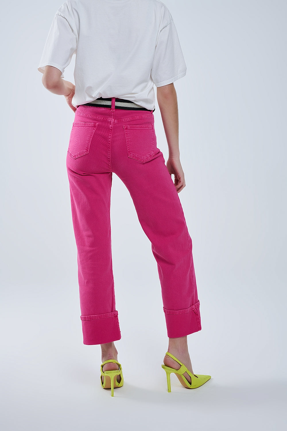 Straight leg Pants with cropped hem in magenta - Coloured Jeans