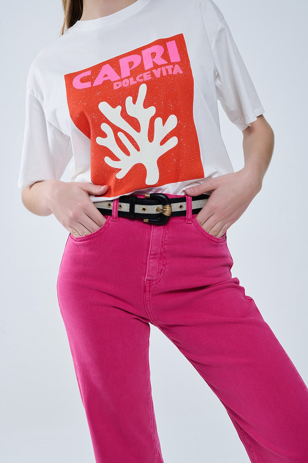 Straight leg Pants with cropped hem in magenta - Coloured Jeans