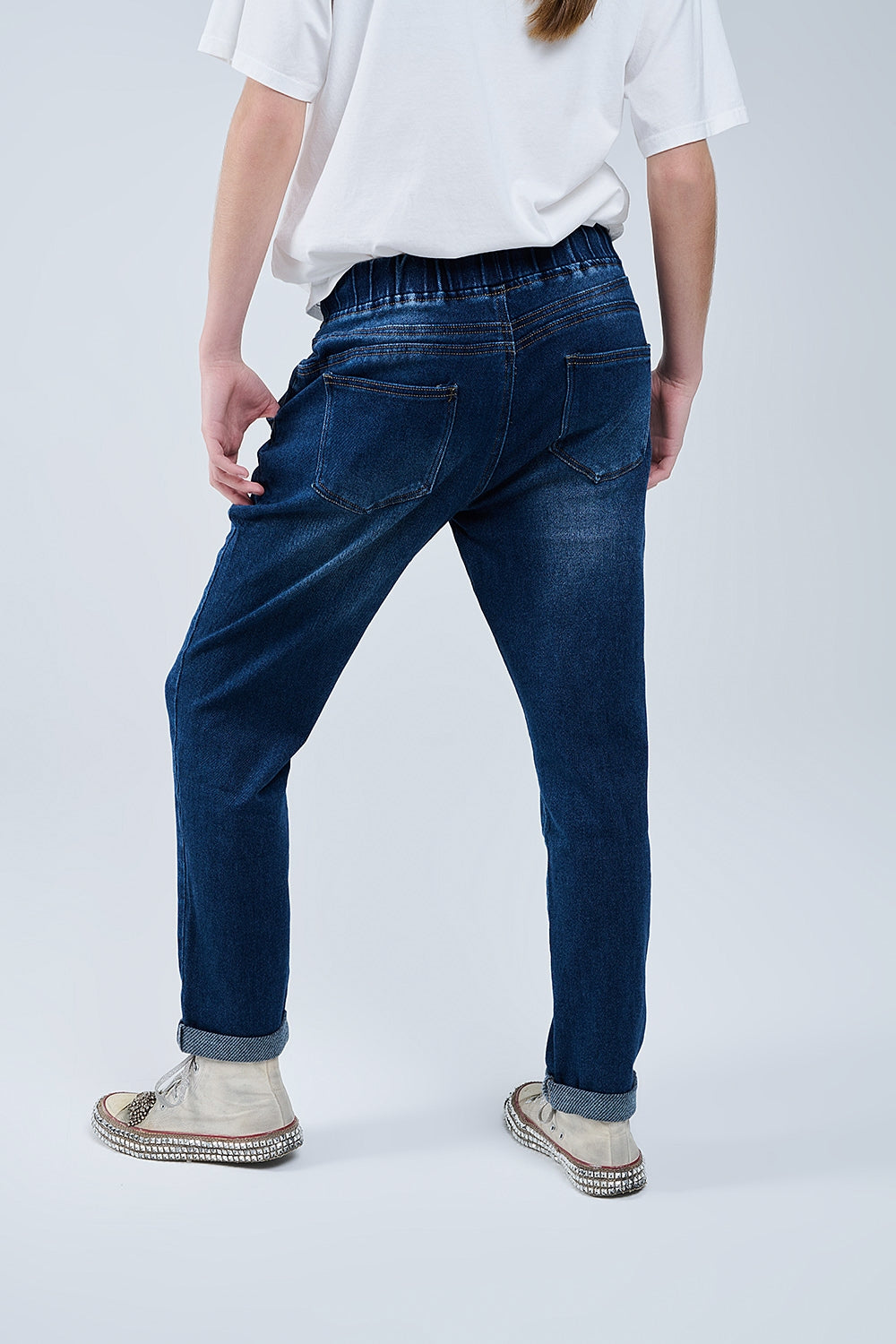 dark wash Jeans With Drwastring and Elastic Waist - Denim