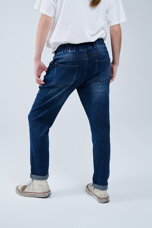 dark wash Jeans With Drwastring and Elastic Waist - Denim