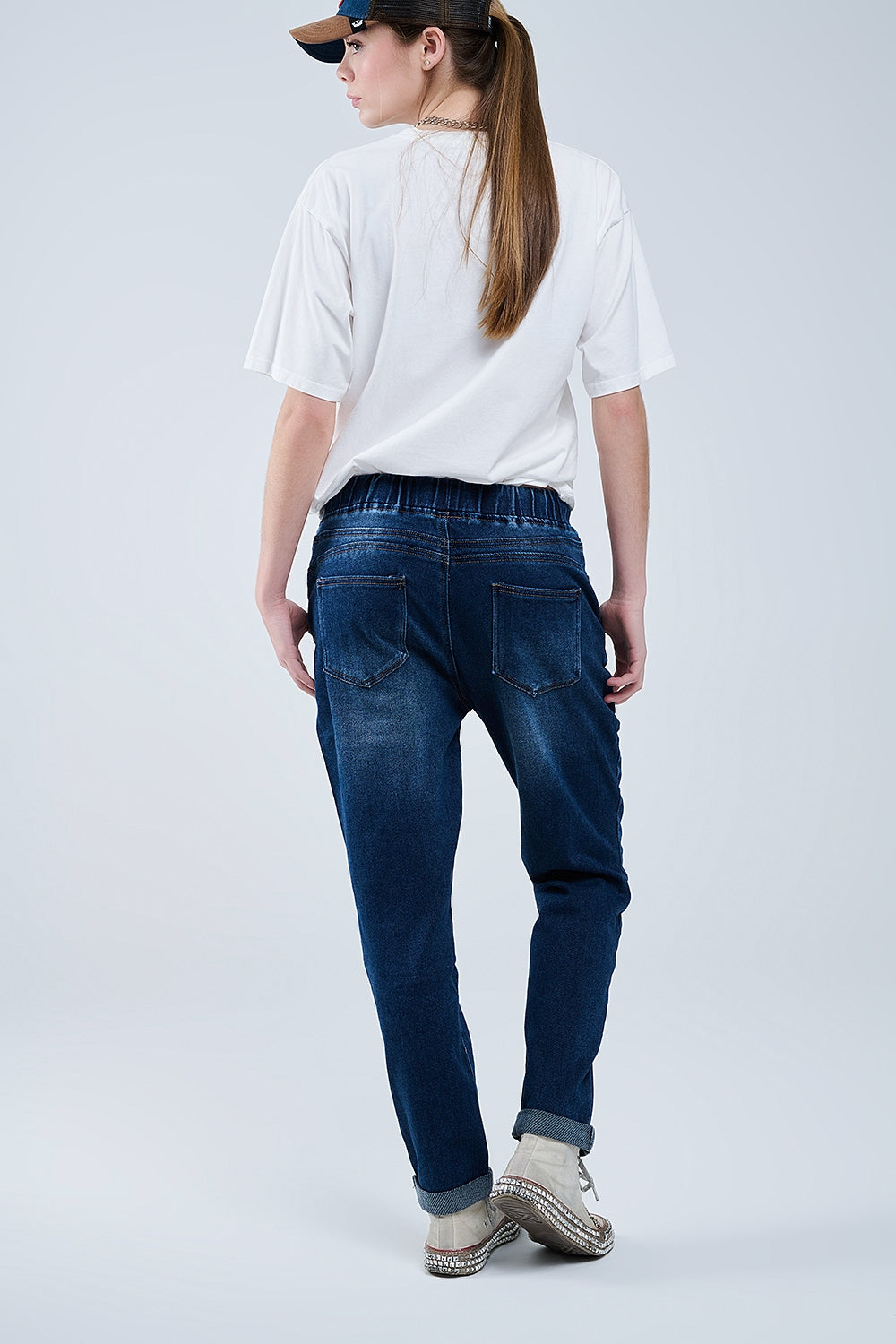 dark wash Jeans With Drwastring and Elastic Waist - Denim