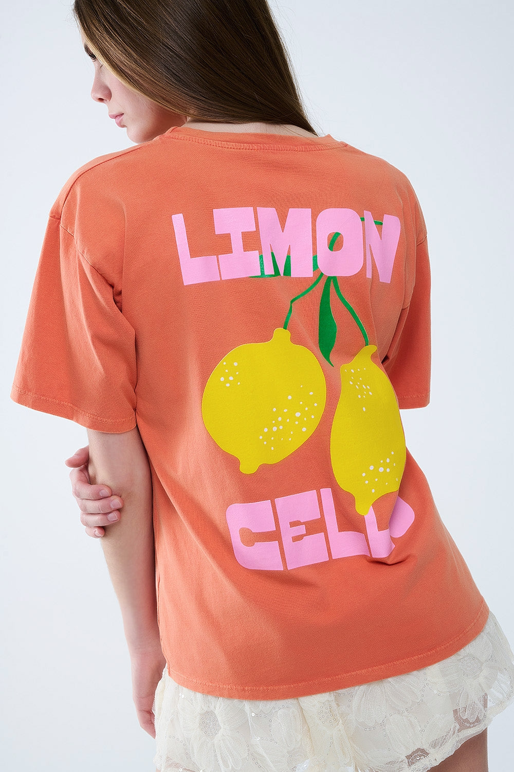 t-shirt orange décontracté à imprimé citron