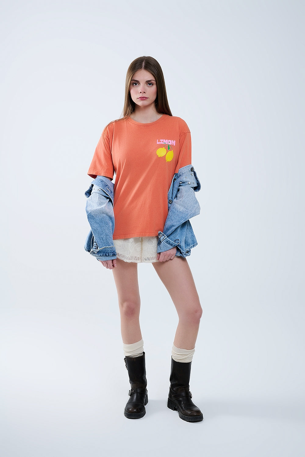 relaxed orange t-shirt with lemon print - top