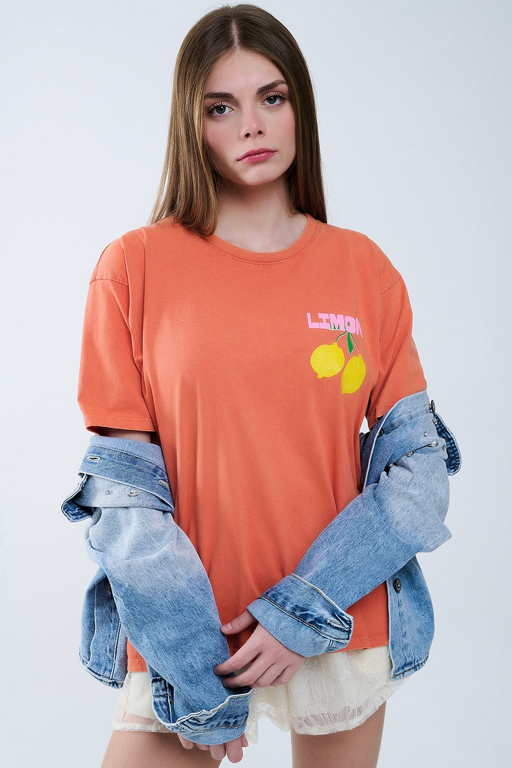 relaxed orange t-shirt with lemon print - top