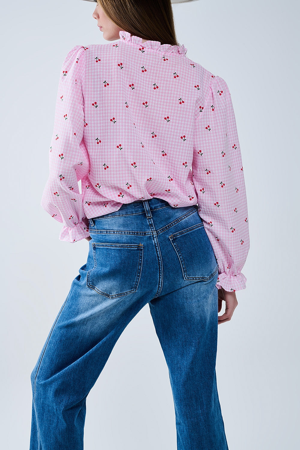 medium wash straight fit on cuffed hem jeans - Denim