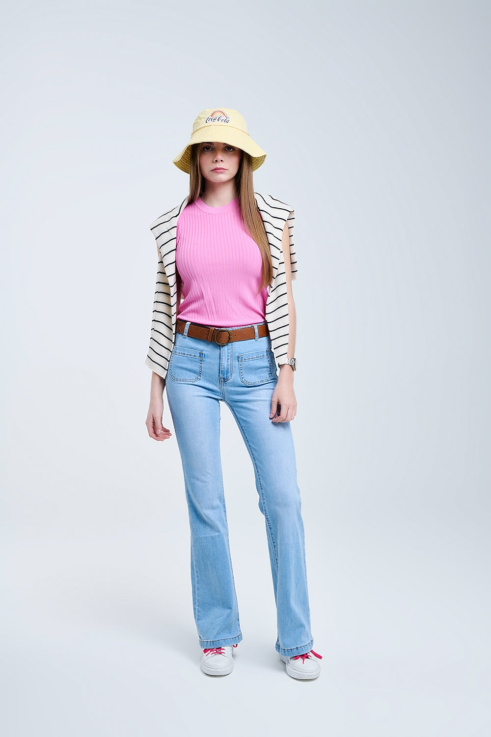 Skinny Light Wash Flare Jeans With Front Pockets - Denim
