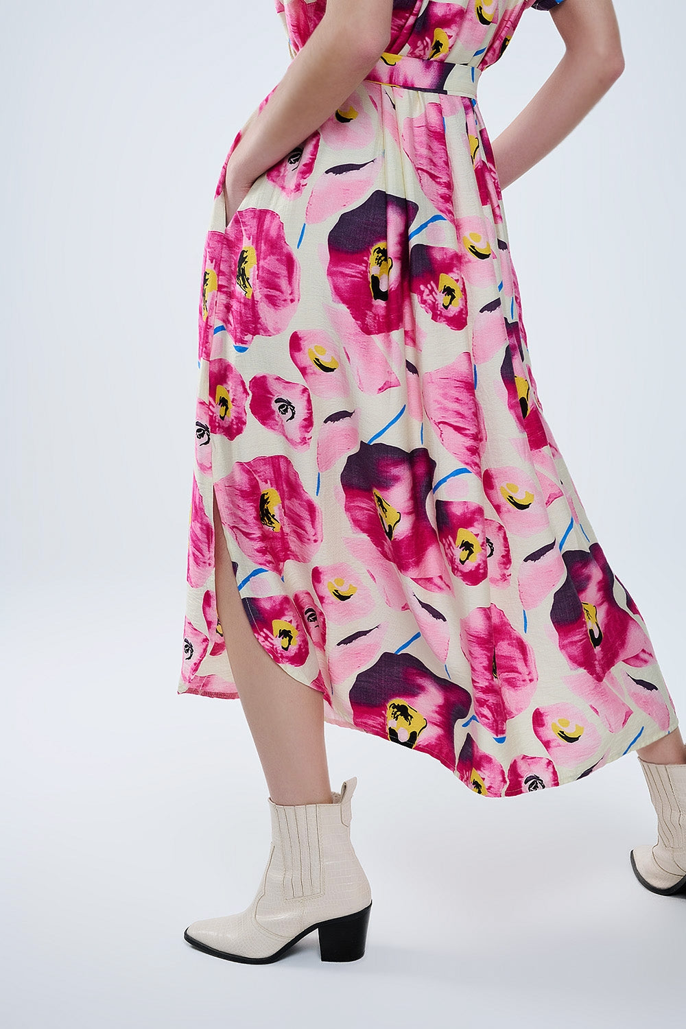 Floral printed buttoned shirt dress in fuchsia - dress