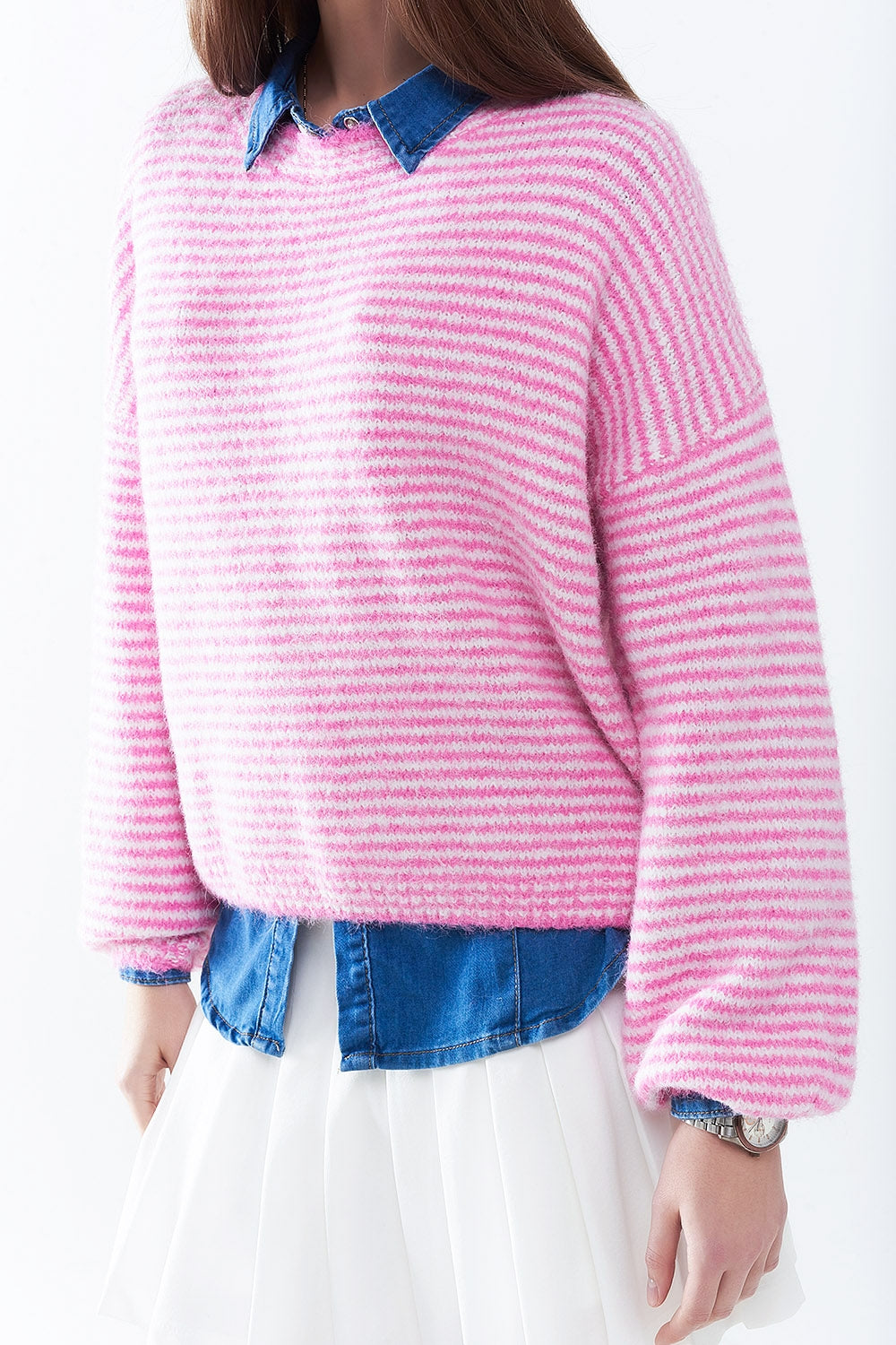 Sweater in Pink With White Stripes - jumper