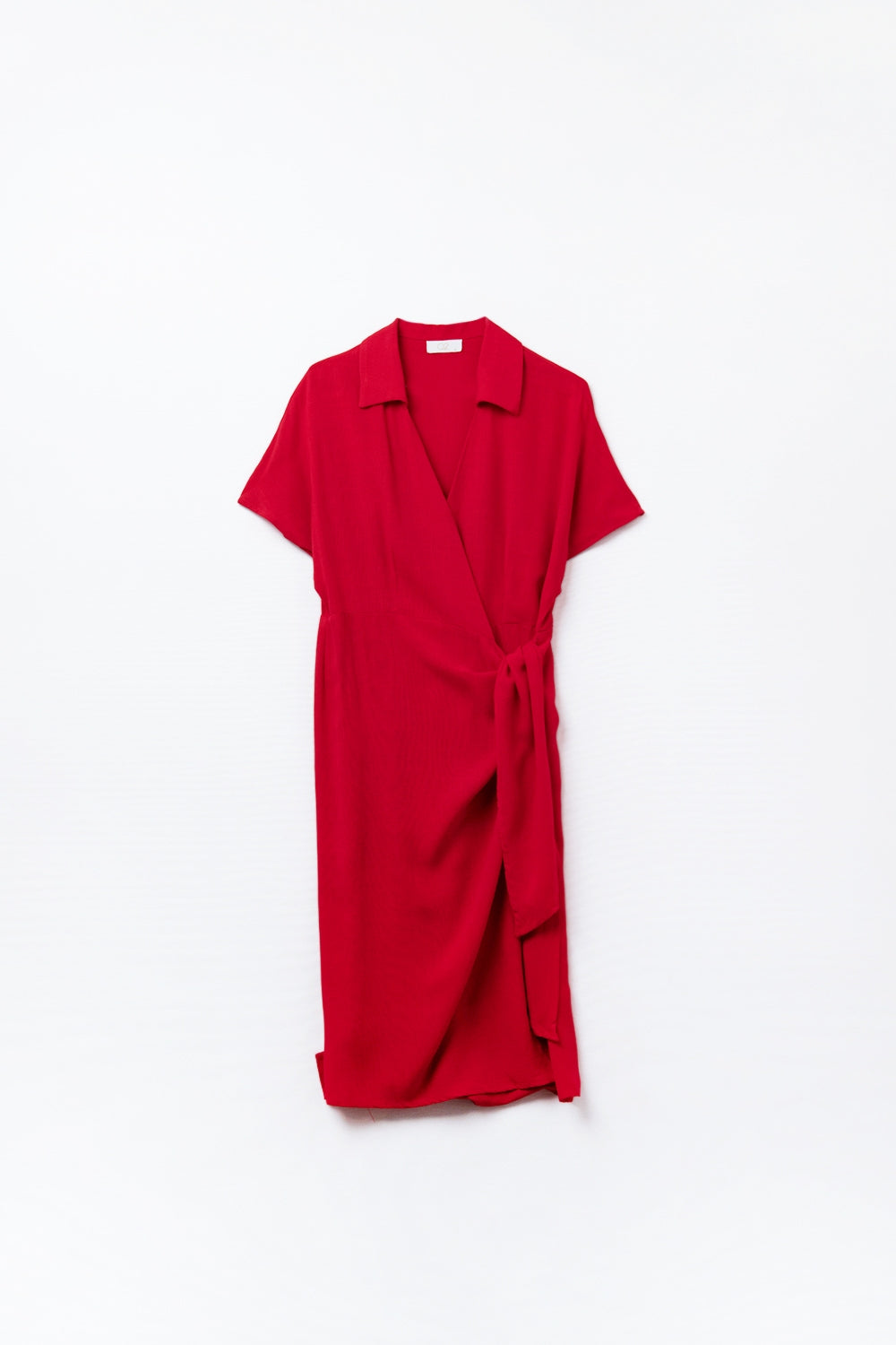 Red Midi Dress With Bow At The Side - dress
