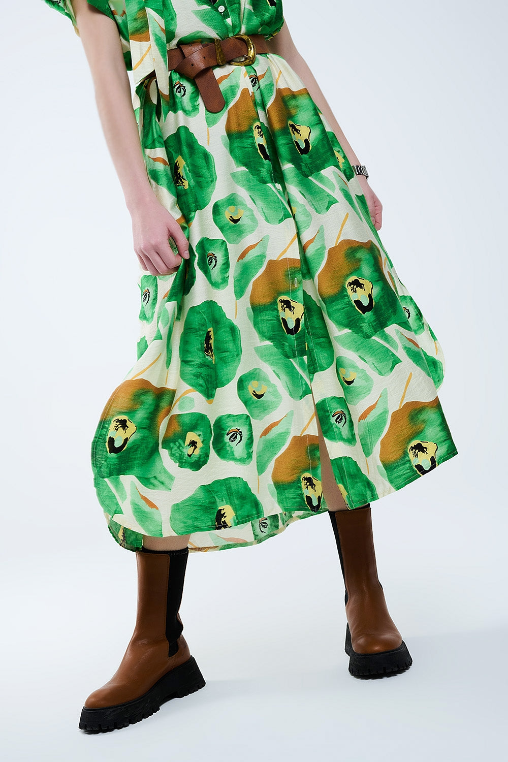 Floral Bliss Dress in Green and Warm Hues - dress