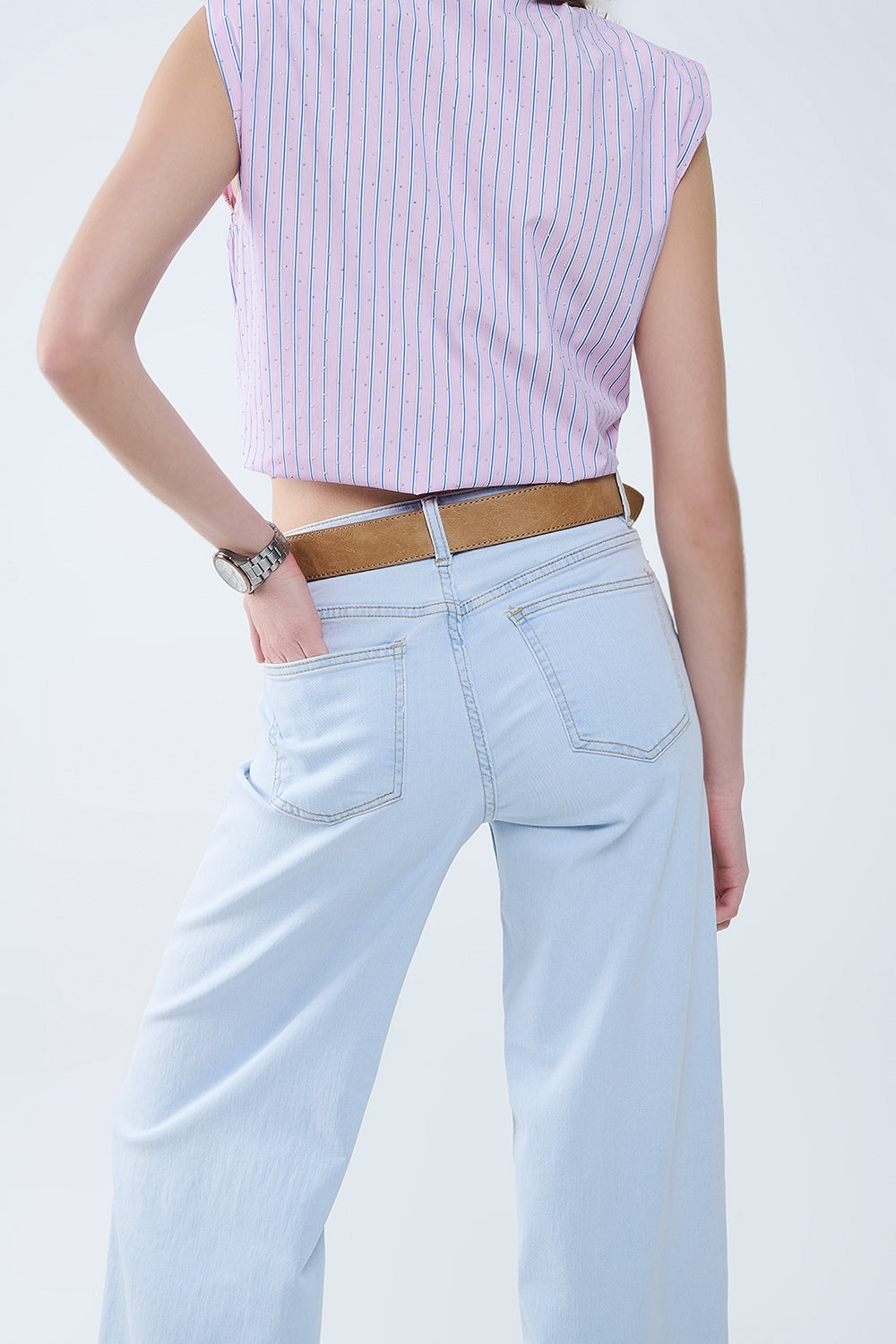 Oversized Straight Leg Jeans in Light Wash - Denim