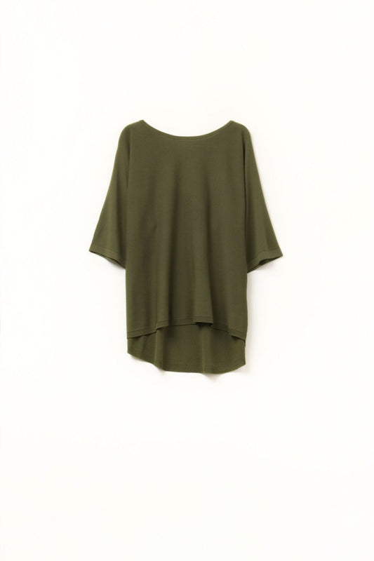 Oversized sweater in khaki with Elbow-Length Sleeves