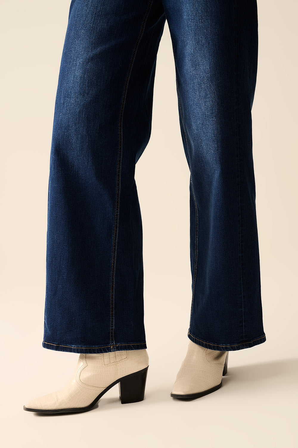 dark wash Wide Leg Stretch Denim Jeans - Denim