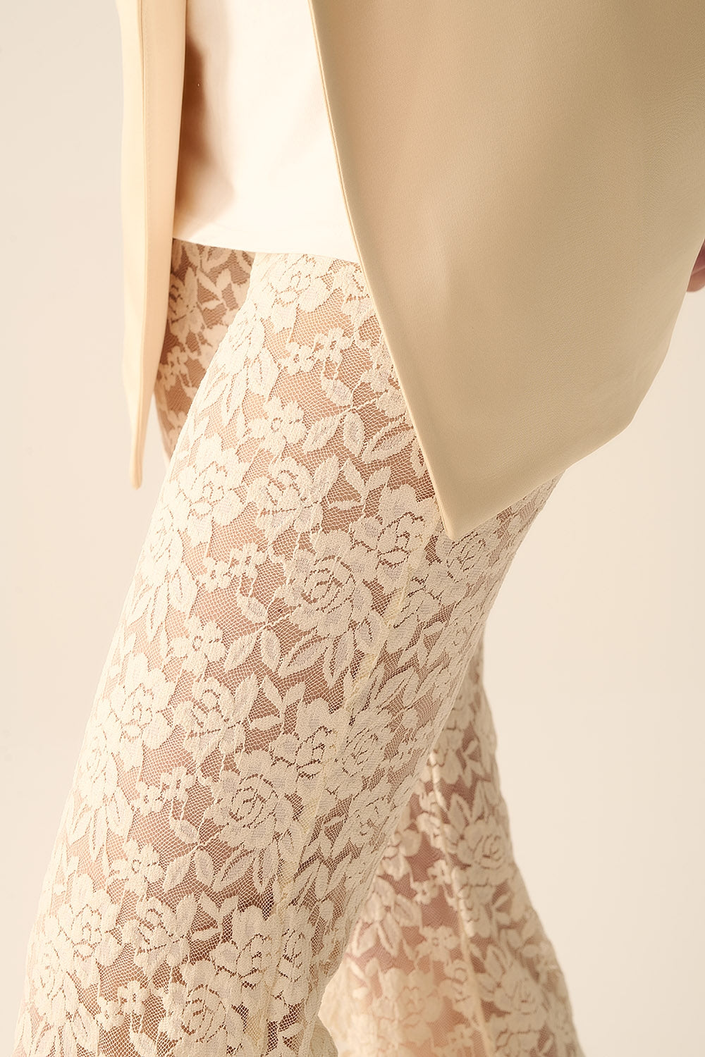Cream flare Pants in Floral Lace - trousers
