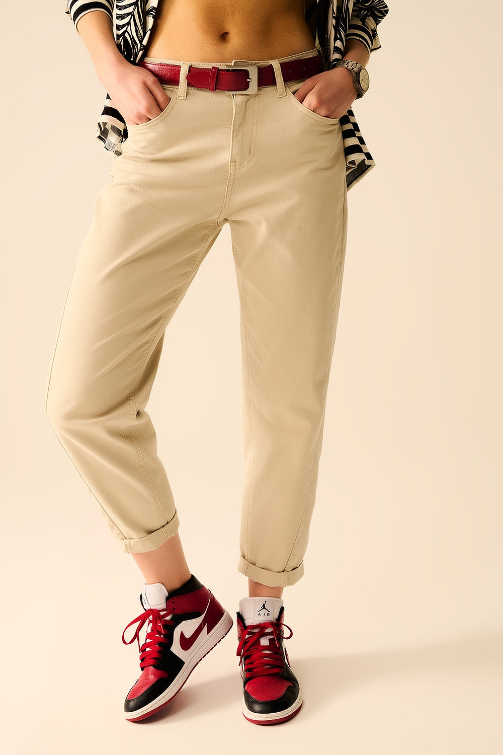 Super Comfy Stretch Straight Leg Pants In Beige - trousers