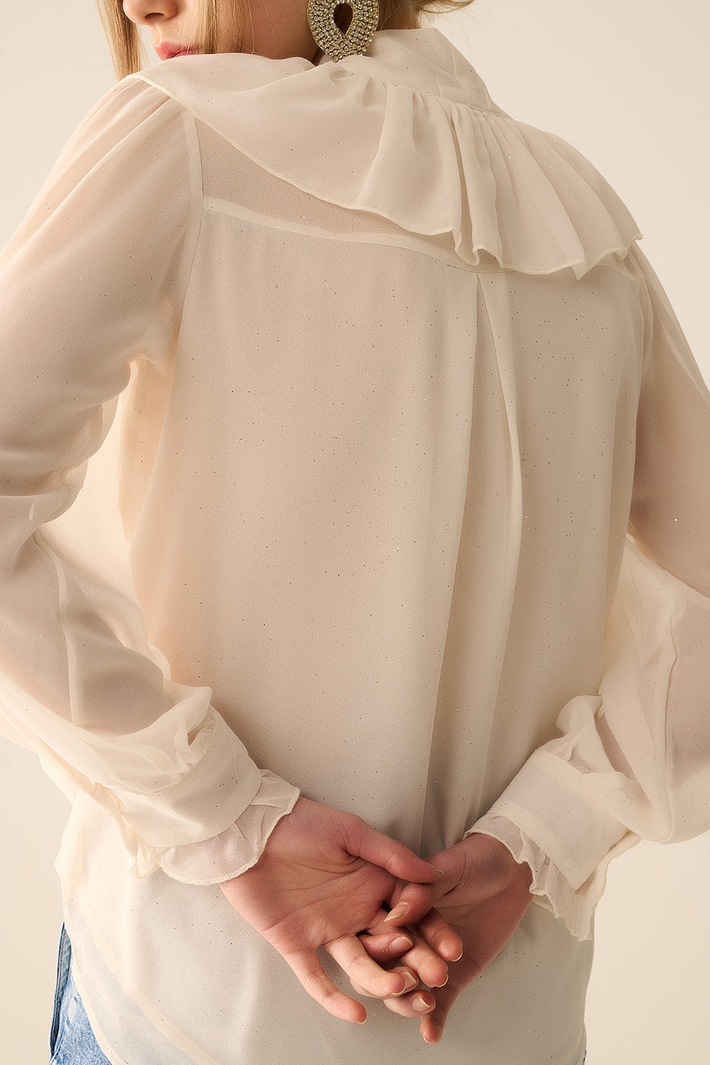 Beige chiffon shirt with bow detail - Shirts