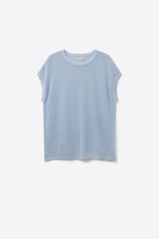 grid knit sweater in baby blue color