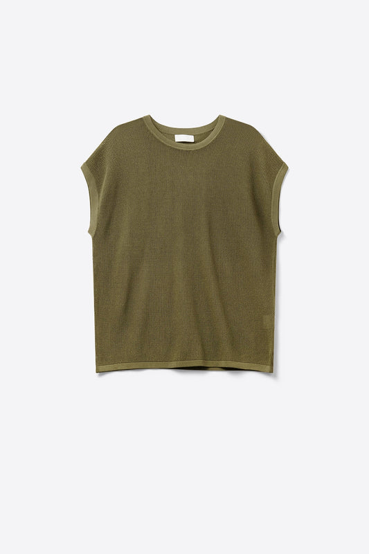 Mesh knit sweater in khaki color