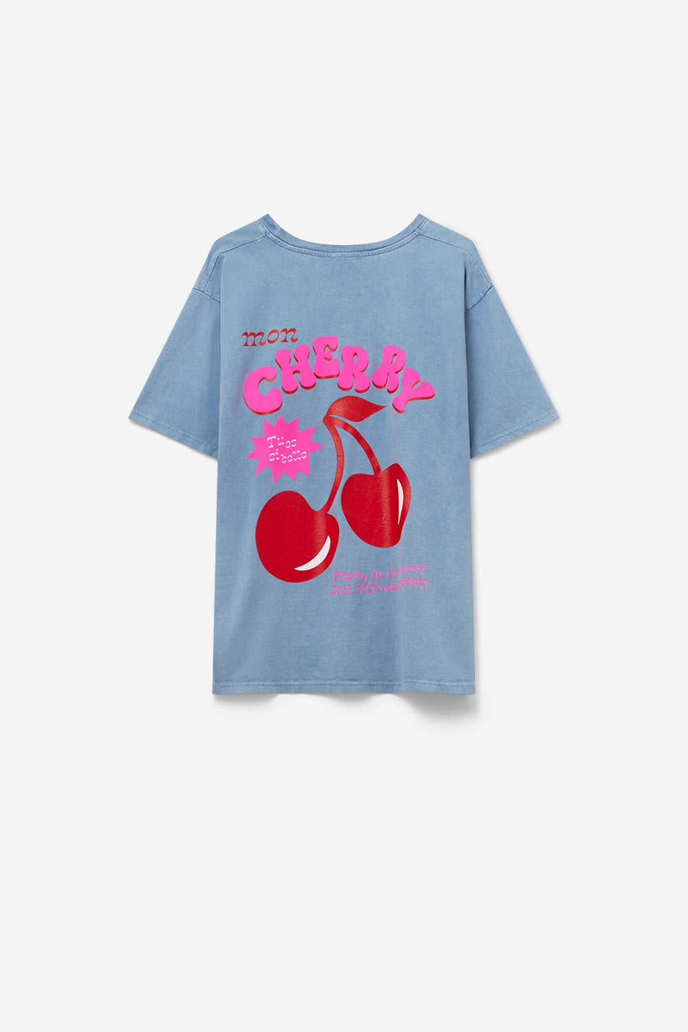 Blue T-shirt with Cherry in logo and letters - top