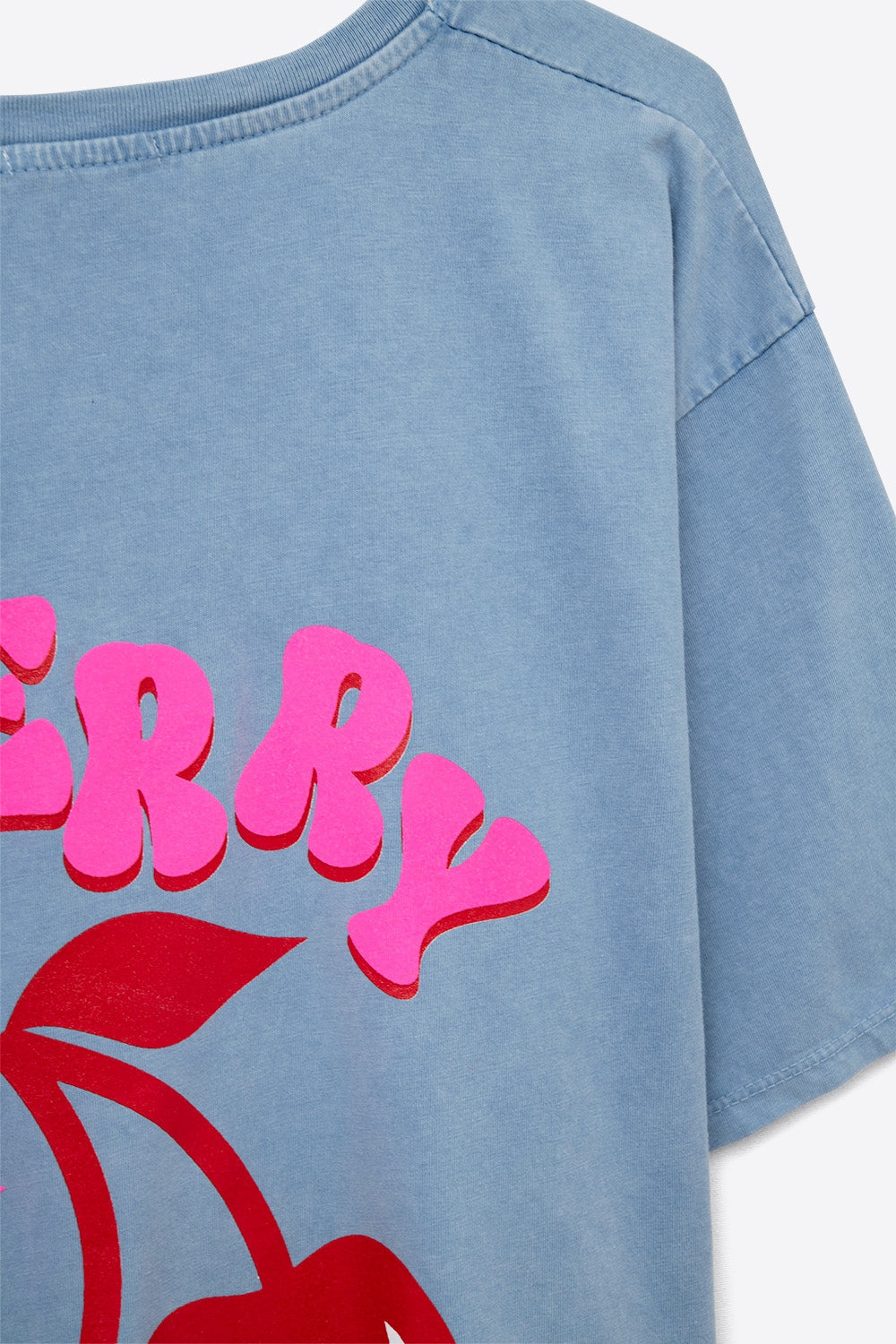 Blue T-shirt with Cherry in logo and letters - top