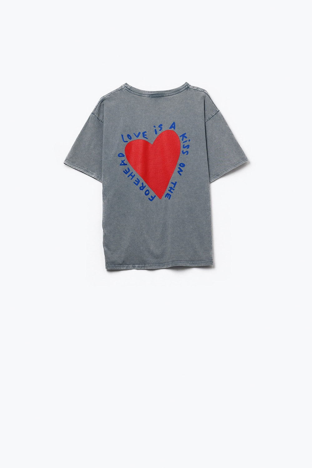 Grey T-shirt featuring a heart design on both the front and back - top