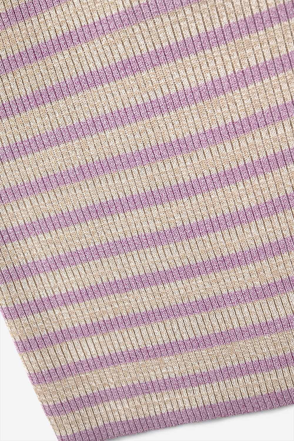 beige top with lilac stripes and straps