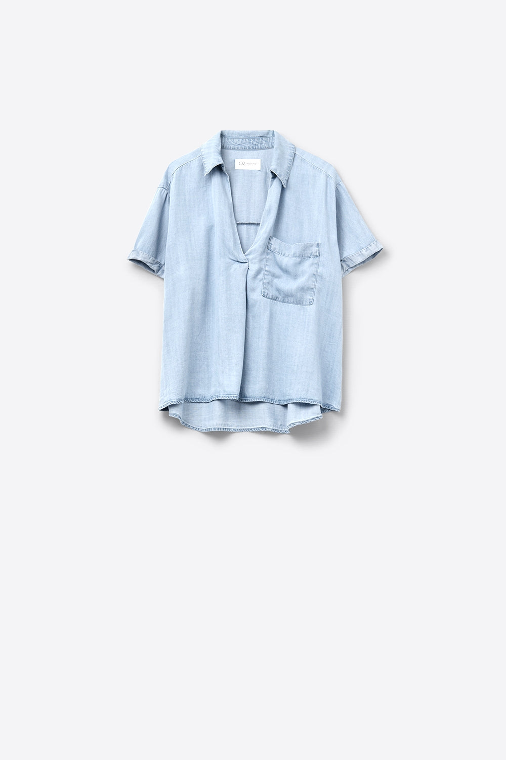 Short Sleeve Tencel Shirt With Chest Pocket in Blue - Shirts, top