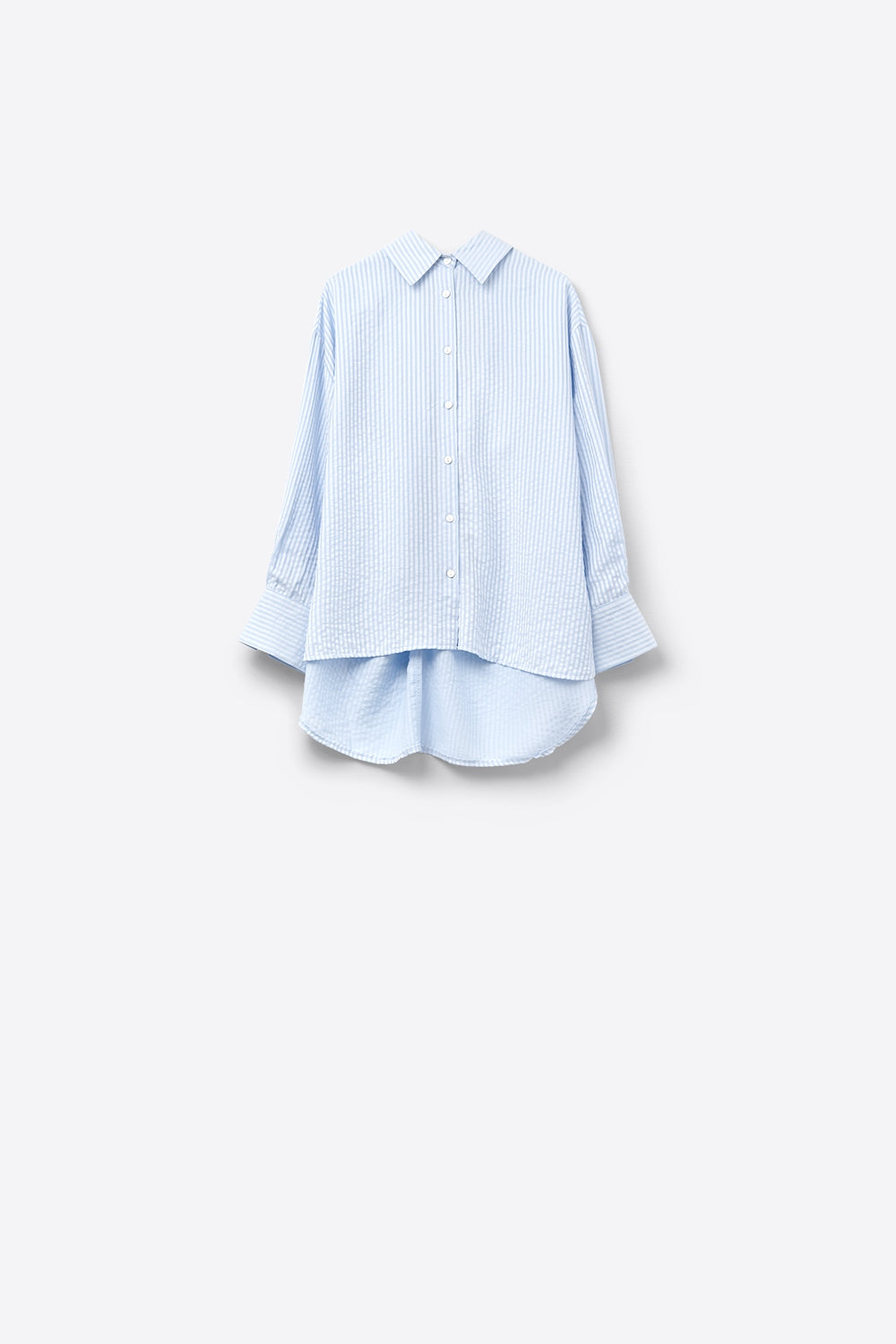 oversized baby blue shirt with bow in the back