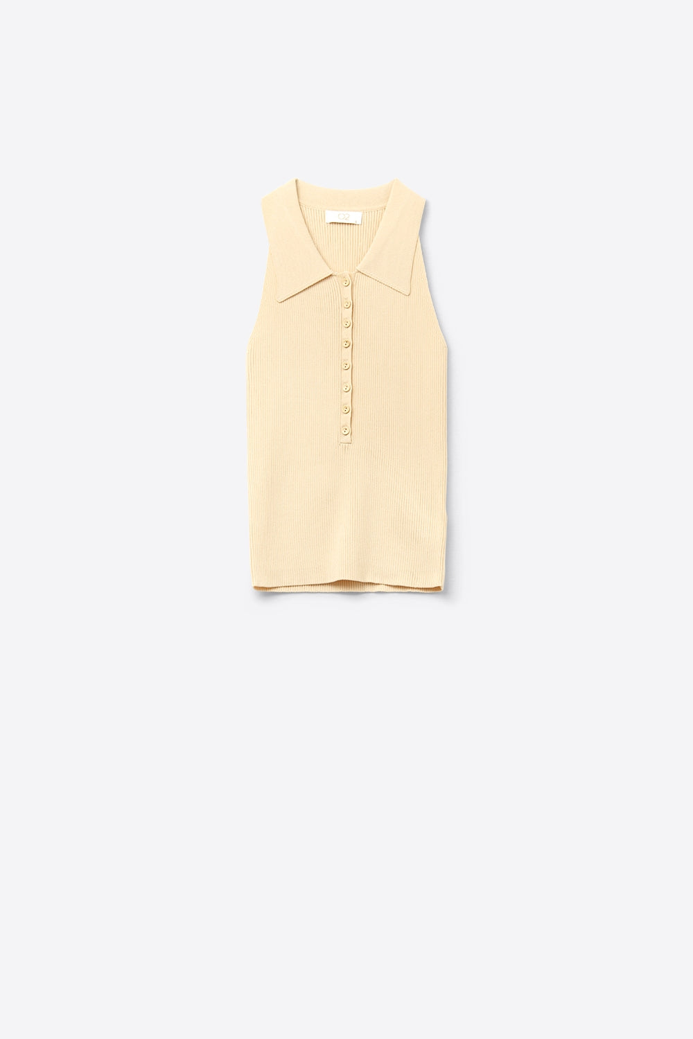 Ribbed knitted top with polo neck in butter yellow