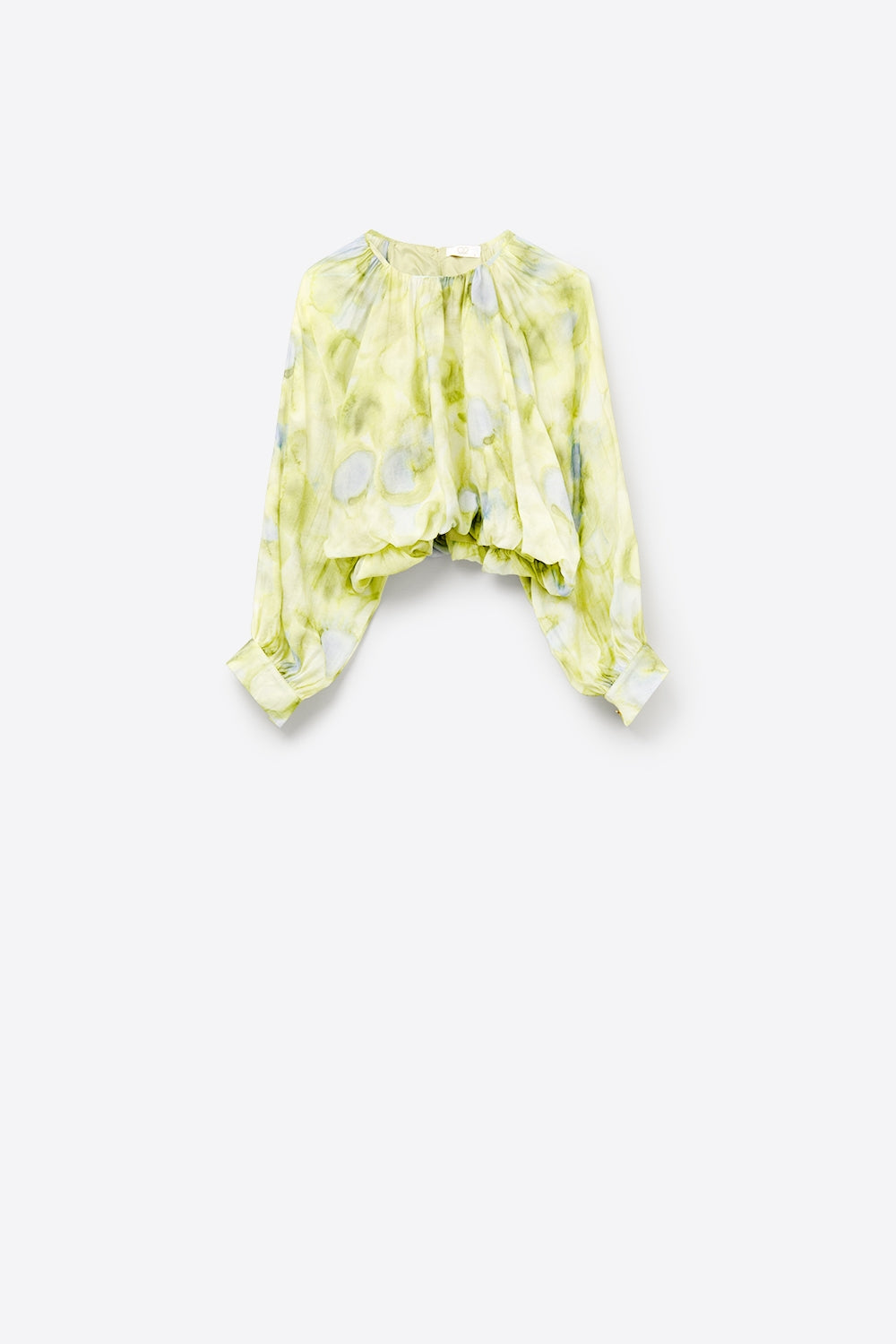 green printed chiffon blouse with balloon sleeves - Shirts