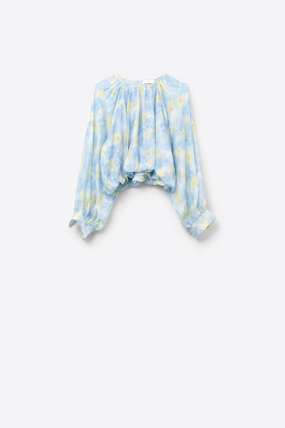 Blue printed chiffon blouse with balloon sleeves - Shirts