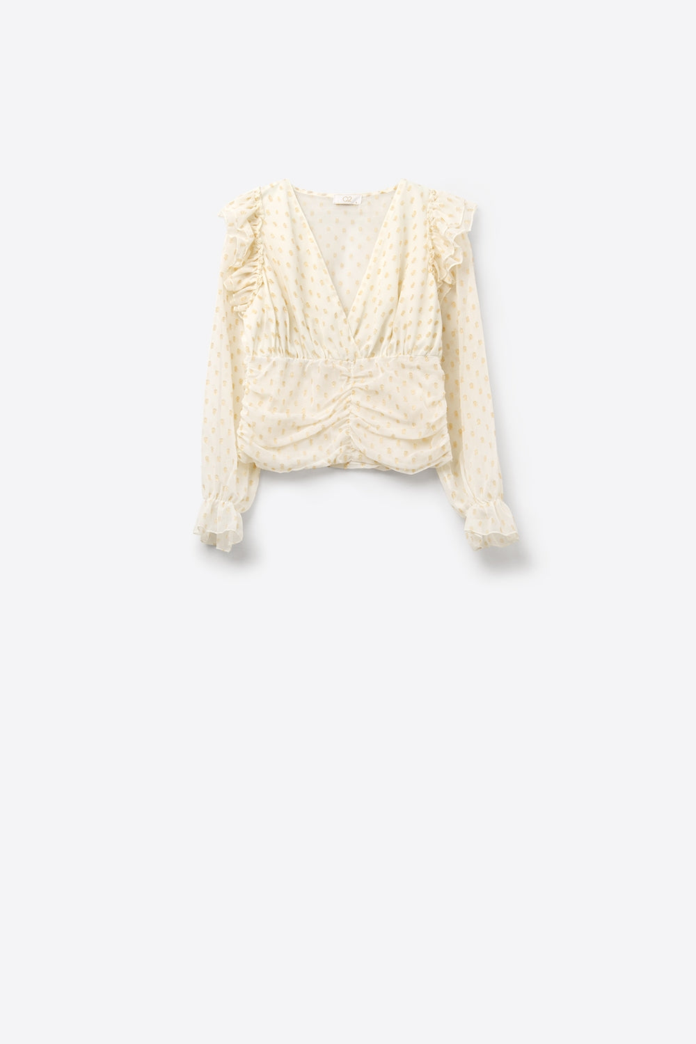 Beige Blouse with golden dots and frill details - Shirts